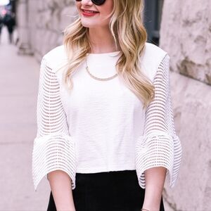 EUC Endless Rose Cropped Bell Sleeve Top in Off White Medium